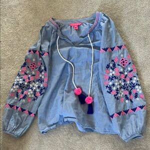 Lilly Pulitzer Blue Top with Pink Accents Size Small